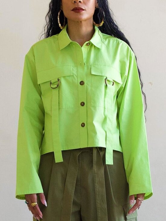The Drop Jackets & Blazers - The Drop Green Glow Cotton Cropped Shirt Jacket NWT Size M